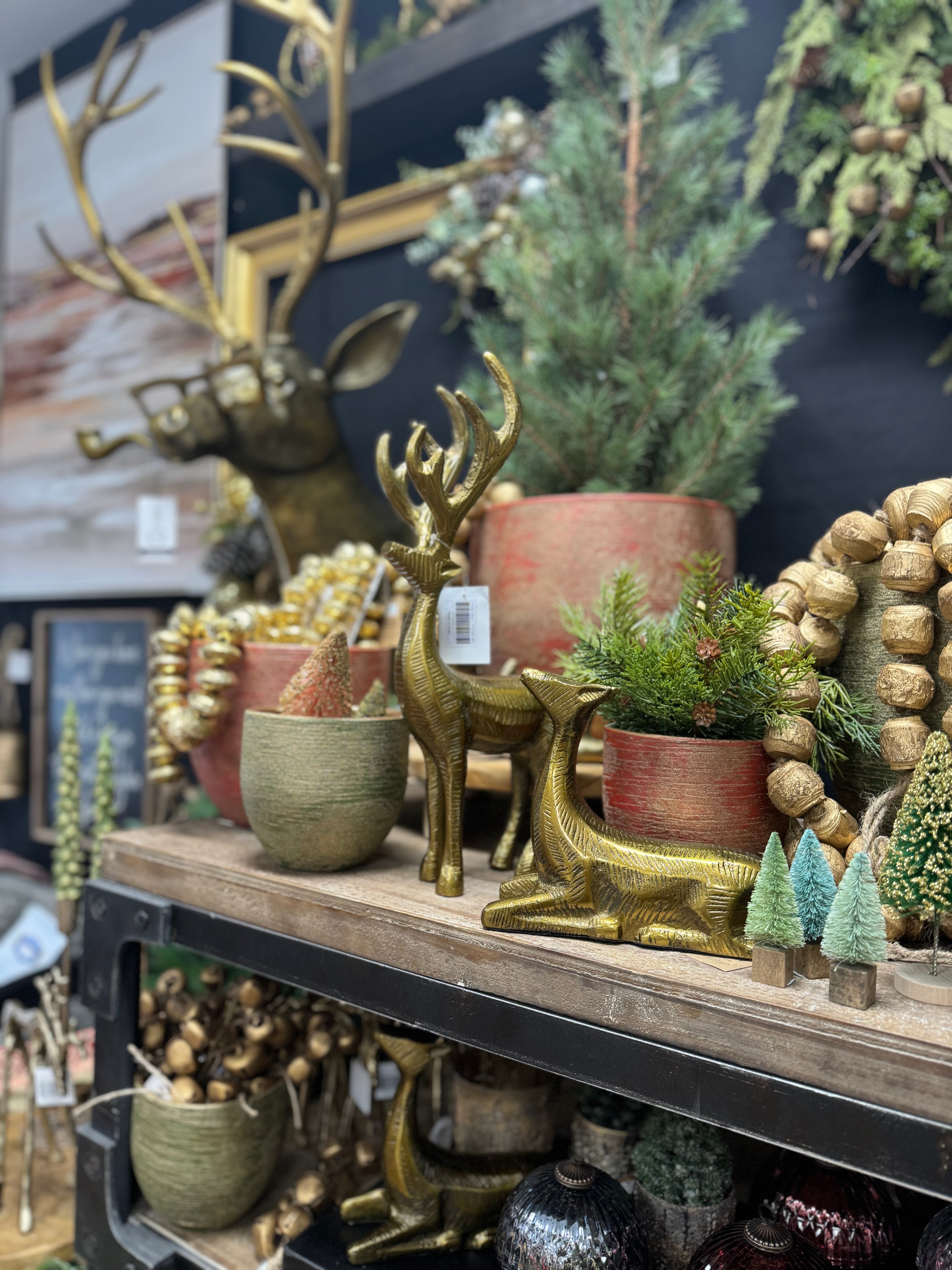 Gold standing deer with red & green accents - holiday decor by MECO7 in Glenwood, Minnesota