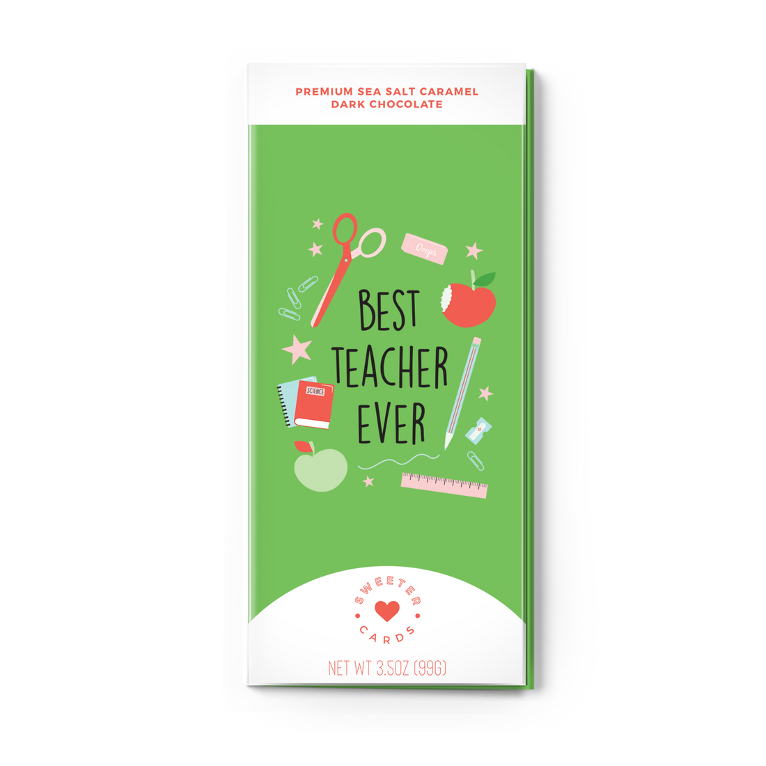 Best Teacher, Sea Slat Caramel Dark Chocolate | Sweeter Cards Chocolate Bar