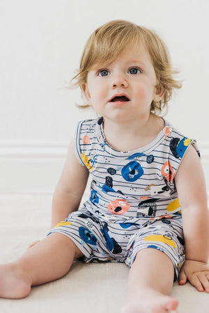 Baby Boys Romper Shorty One-Piece, Blue Puppy | Mila & Rose