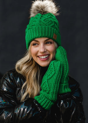 Bright Green Cable Knit Mittens | Panache