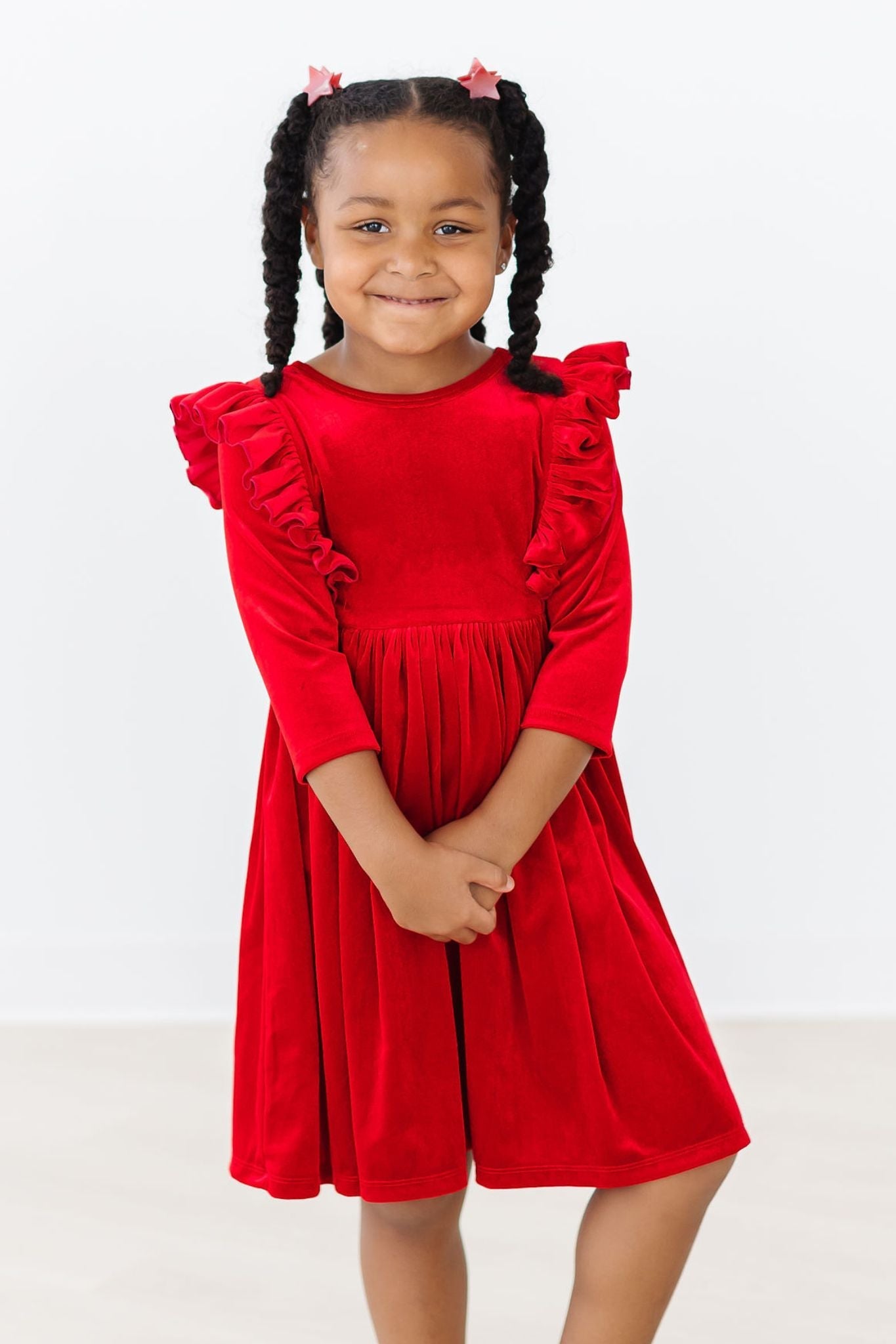 Red Velvet Ruffle Twirl Dress Holiday Dress | Mila & Rose