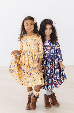 Midnight Rainbow Twirl Dress, 3/4 Sleeve | Mila & Rose