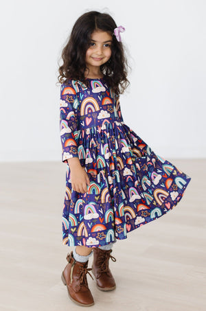 Midnight Rainbow Twirl Dress, 3/4 Sleeve | Mila & Rose