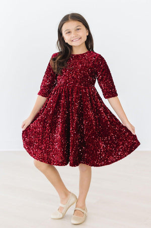 Cranberry Velvet Sequin Dress | Mila & Rose