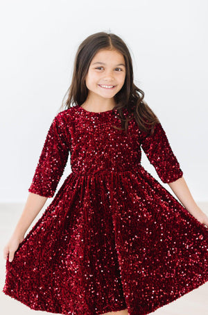 Cranberry Velvet Sequin Dress | Mila & Rose