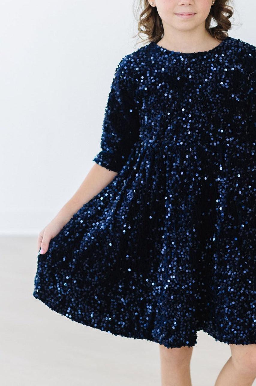 Navy Velvet Sequin Dress | Mila & Rose