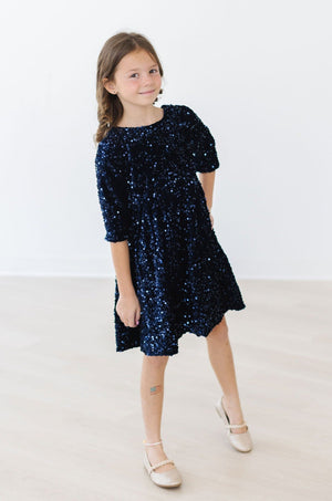 Navy Velvet Sequin Dress | Mila & Rose