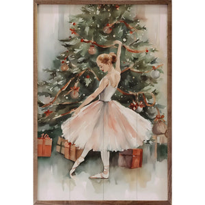 Dancer By Christmas Tree Box Sign, 16x24 | Christmas Wall Decor