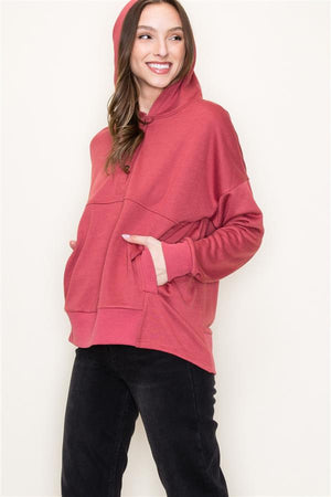 Button Down Hoodie w Pockets, Rust | Staccato