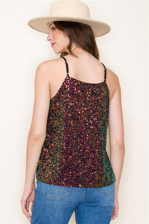 Sequin Basic Cami Top, Navy | Staccato