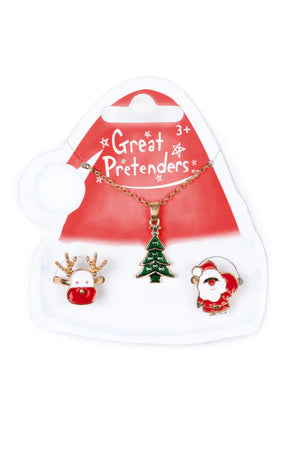 Christmas Tree Necklace & 2 Ring, 3 pcs | Great Pretenders