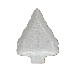 Stoneware Tree Shaped Plate w/ Embossed Branches | Holiday & Christmas Entertaining & Serving Trays