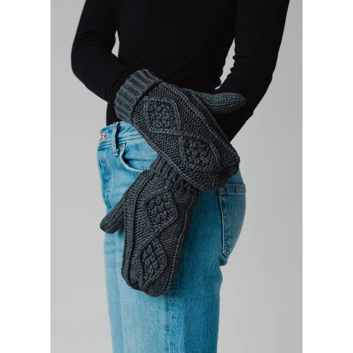 Dark Gray Cable Knit Mittens | Panache Apparel Co.