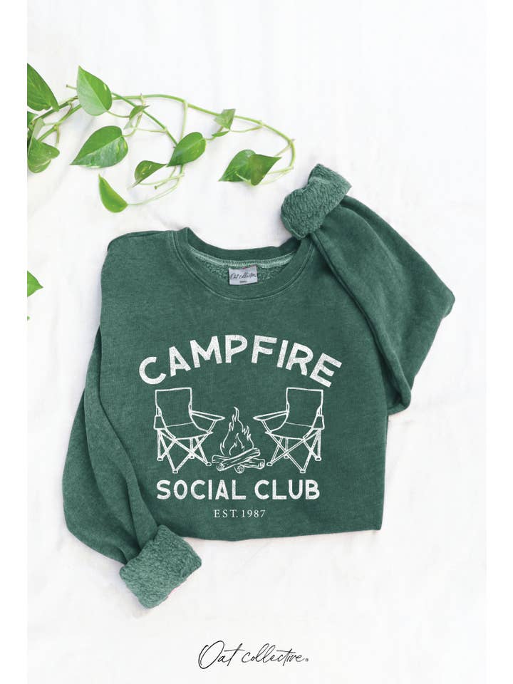 Campfire Social Club Crew Neck Sweatshirt, Dusty Forest | Oat Collective