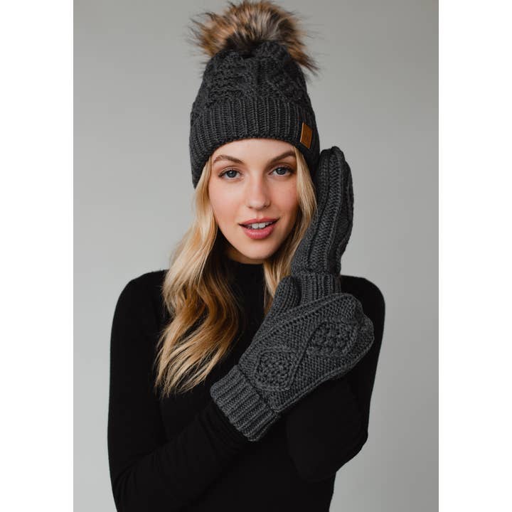 Dark Gray Cable Knit Mittens | Panache Apparel Co.