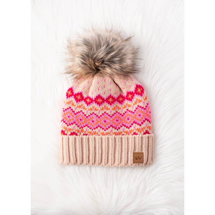 Blush, Pink & Orange Patterned Pom Hat | Panache Apparel Co.