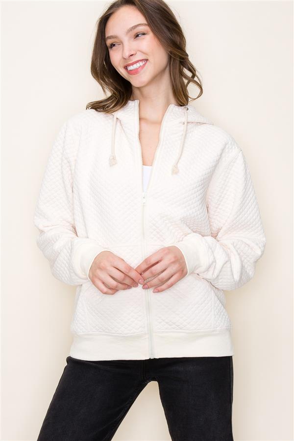 Quilted Hoodie Jacket, Cream | Staccato