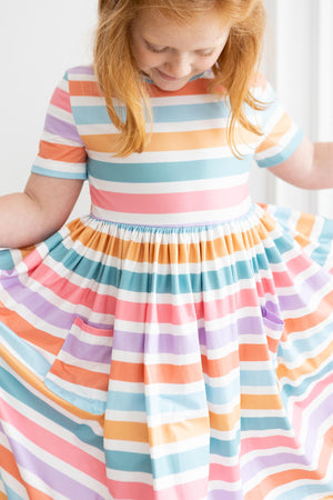 Pocket Twirl Dress, Short Sleeve - Spring Stripes