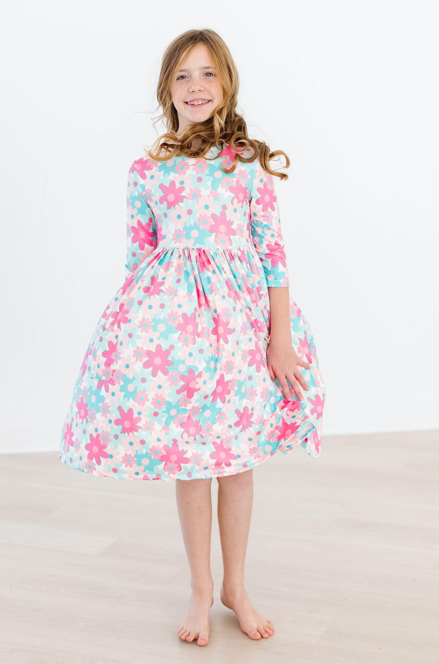 Petal Perfection Pocket Twirl Dress, 3/4 Sleeve