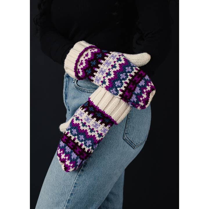 Purple, Magenta & Cream Patterned Mittens | Panache Apparel Co.