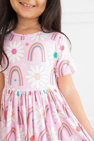 Rainbow Daisies Twirl Dress, Short Sleeve | Mila & Rose