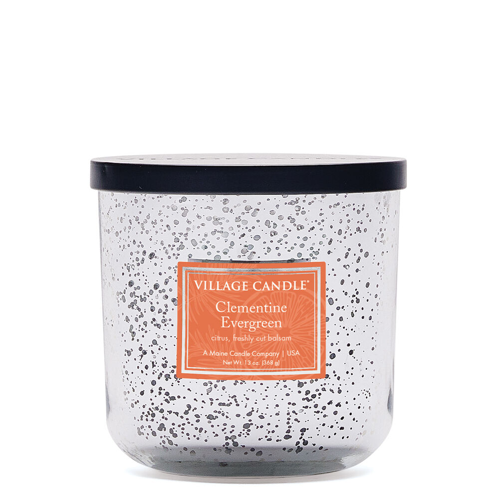 Clementine Evergreen Candle 13oz, Mercury Glass Black Lid | Village Candle