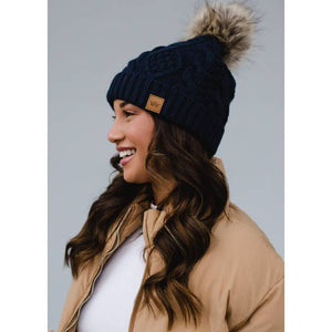 Navy Cable Knit Pom Hat | Panache Apparel Co.