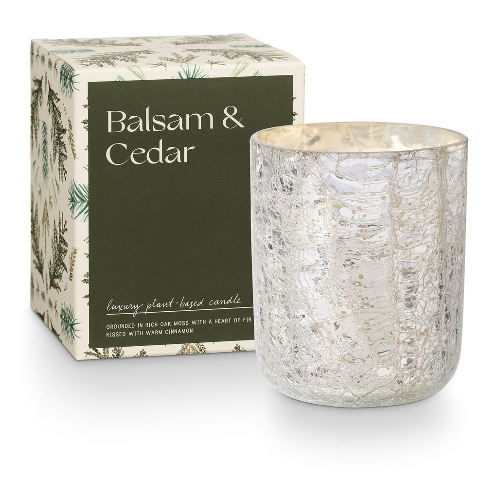 Balsam & Cedar Small Boxed Crackle Glass Candle | Illume