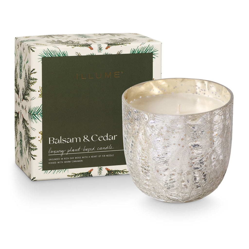 Balsam & Cedar Large Boxed Crackle Glass Candle | Illume