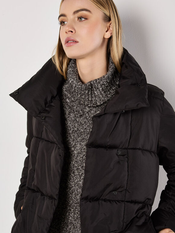 Quilted Belted Jacket, Black | Apricot