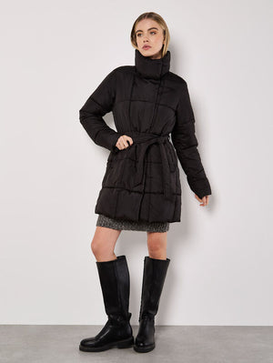 Quilted Belted Jacket, Black | Apricot