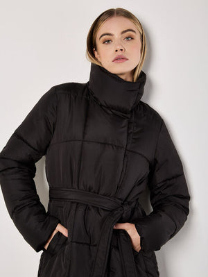 Quilted Belted Jacket, Black | Apricot