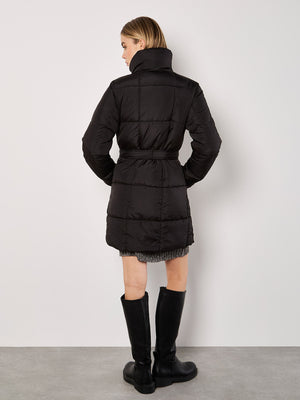 Quilted Belted Jacket, Black | Apricot