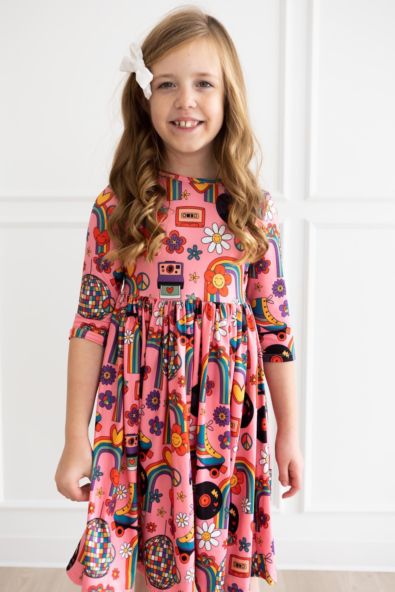 Put Your Records On Twirl Dress, 3/4 Sleeve | Mila & Rose