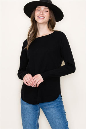 Long Sleeve Sweater w/ Boat Neck, Black | Staccato