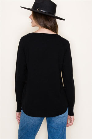 Long Sleeve Sweater w/ Boat Neck, Black | Staccato