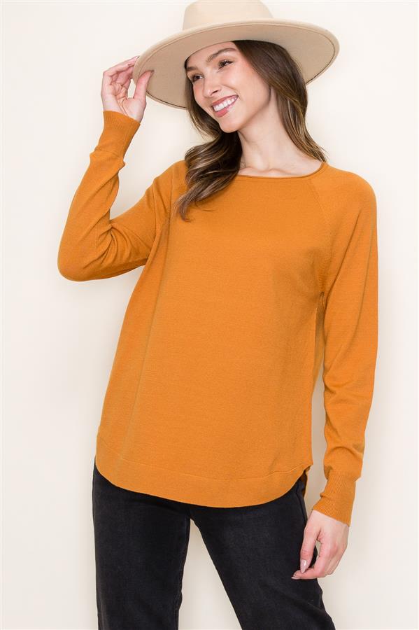 Long Sleeve Sweater w/ Boat Neck, Camel | Staccato