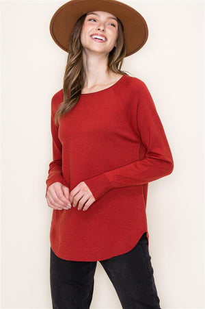 Long Sleeve Sweater w/ Boat Neck, Dark Rust | Staccato