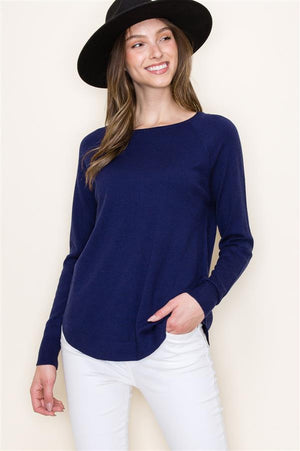 Long Sleeve Sweater w/ Boat Neck, Navy | Staccato