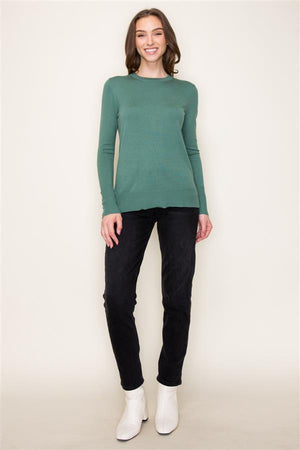 Crew Neck Sweater w Button Cuffs, Spruce | Staccato