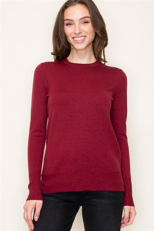 Crew Neck Sweater w Button Cuffs, Wine | Staccato