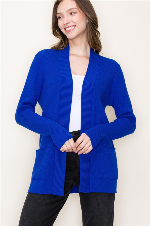 Waffle Texture Cardigan with Pockets, Royal Blue | Staccato