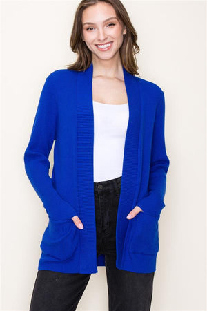 Waffle Texture Cardigan with Pockets, Royal Blue | Staccato