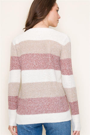 Crew Neck Color Block Knit Top, Ivory & Taupe | Staccato