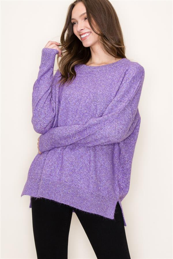 Crew Neck Sweater w/ Front Pocket, Dark Lavender | Staccato