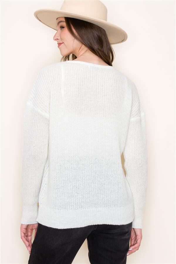 V Neck Lurex Sweater, Ivory | Staccato