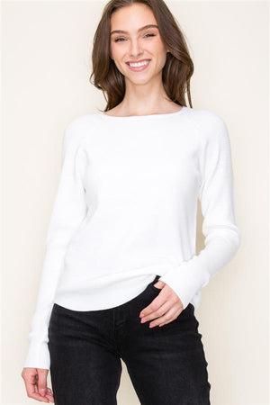 Mini Waffle Crew Neck Sweater, White | Staccato