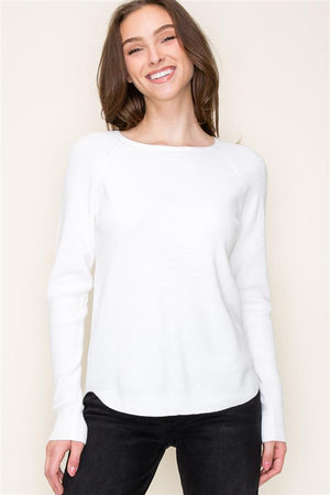 Mini Waffle Crew Neck Sweater, White | Staccato