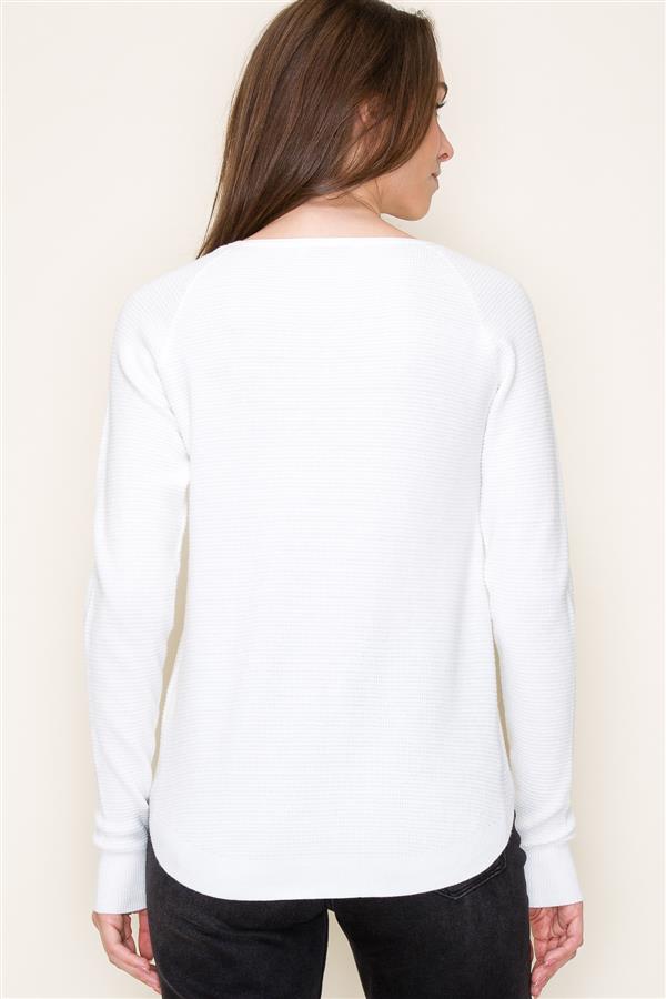 Mini Waffle Crew Neck Sweater, White | Staccato