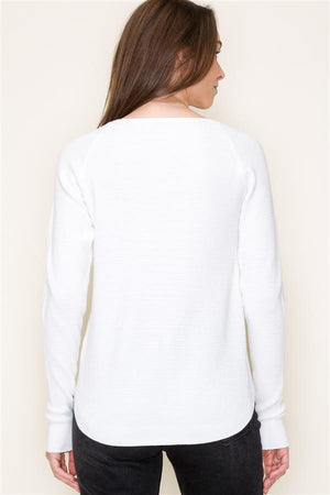 Mini Waffle Crew Neck Sweater, White | Staccato